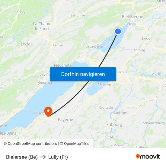 Bielersee (Be) to Lully (Fr) map