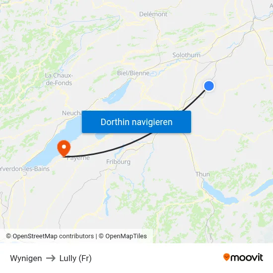 Wynigen to Lully (Fr) map