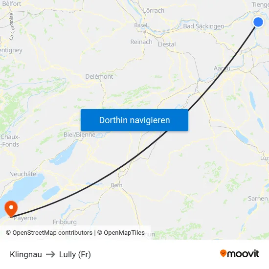 Klingnau to Lully (Fr) map