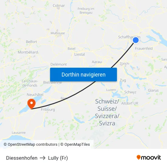 Diessenhofen to Lully (Fr) map
