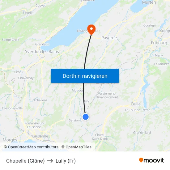 Chapelle (Glâne) to Lully (Fr) map