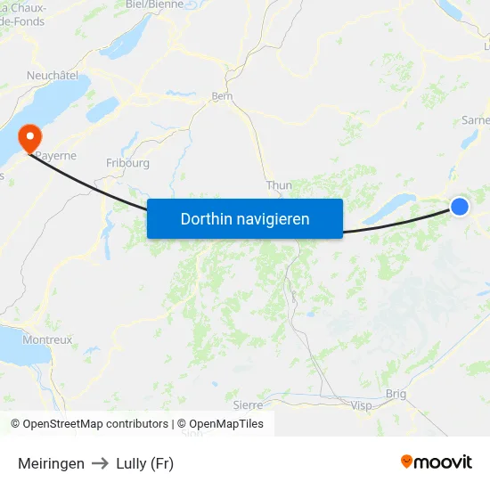 Meiringen to Lully (Fr) map