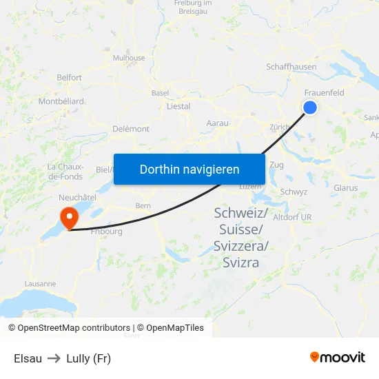 Elsau to Lully (Fr) map