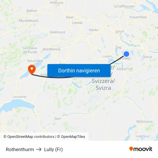 Rothenthurm to Lully (Fr) map