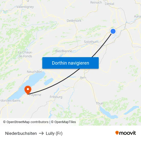 Niederbuchsiten to Lully (Fr) map
