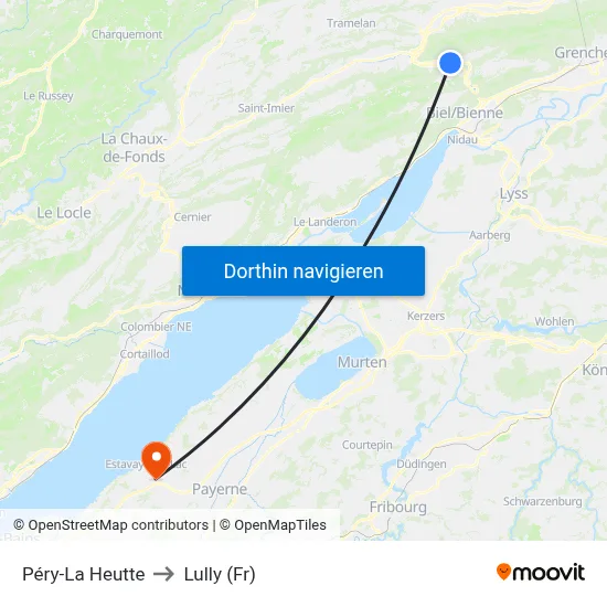 Péry-La Heutte to Lully (Fr) map