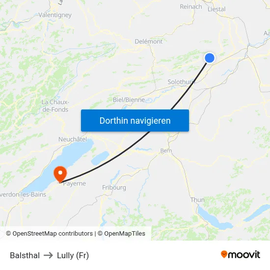 Balsthal to Lully (Fr) map