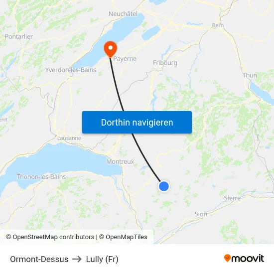 Ormont-Dessus to Lully (Fr) map
