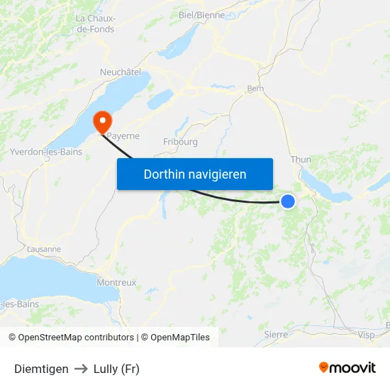 Diemtigen to Lully (Fr) map