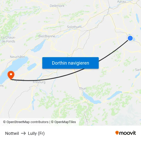 Nottwil to Lully (Fr) map