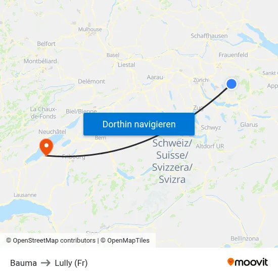 Bauma to Lully (Fr) map