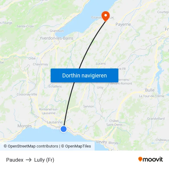 Paudex to Lully (Fr) map