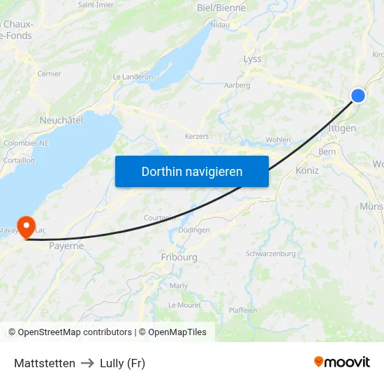 Mattstetten to Lully (Fr) map