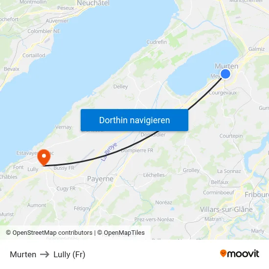 Murten to Lully (Fr) map