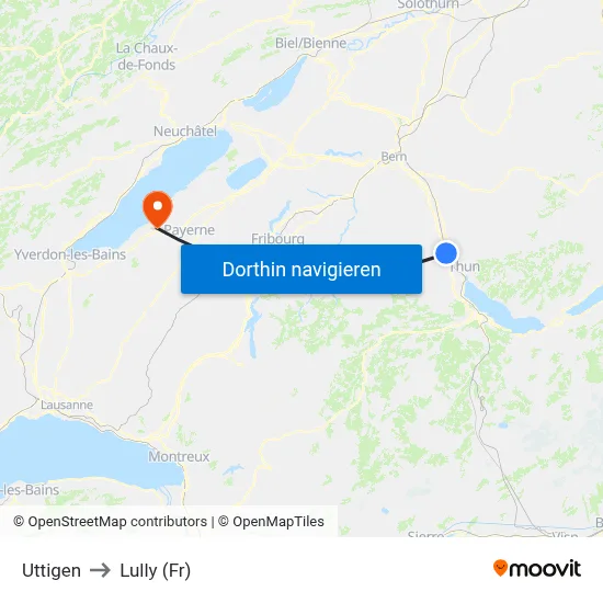 Uttigen to Lully (Fr) map