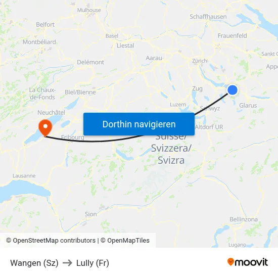 Wangen (Sz) to Lully (Fr) map