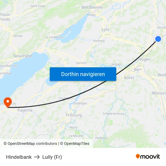 Hindelbank to Lully (Fr) map