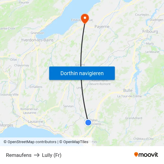 Remaufens to Lully (Fr) map