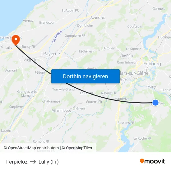 Ferpicloz to Lully (Fr) map