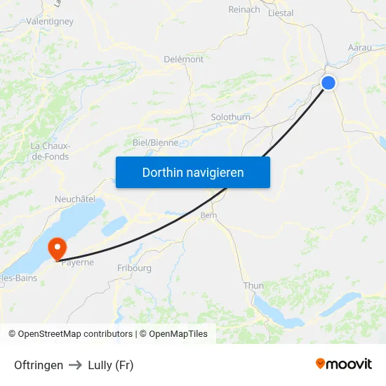 Oftringen to Lully (Fr) map