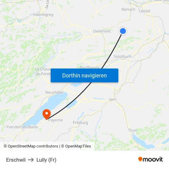 Erschwil to Lully (Fr) map