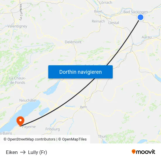 Eiken to Lully (Fr) map