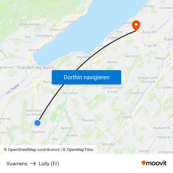 Vuarrens to Lully (Fr) map
