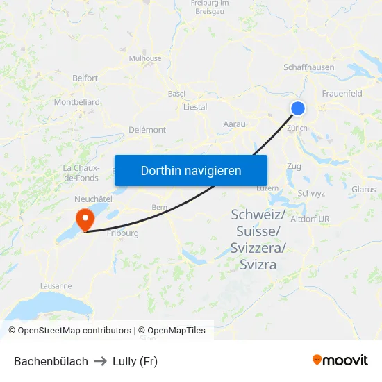 Bachenbülach to Lully (Fr) map