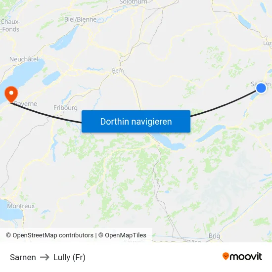 Sarnen to Lully (Fr) map
