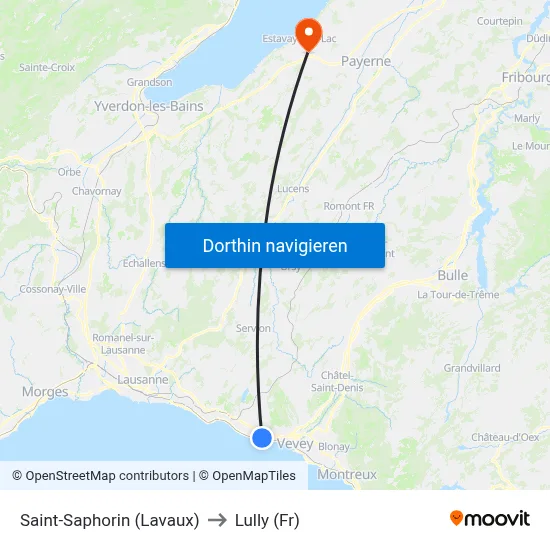 Saint-Saphorin (Lavaux) to Lully (Fr) map