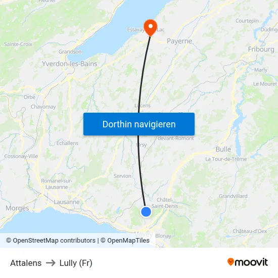 Attalens to Lully (Fr) map