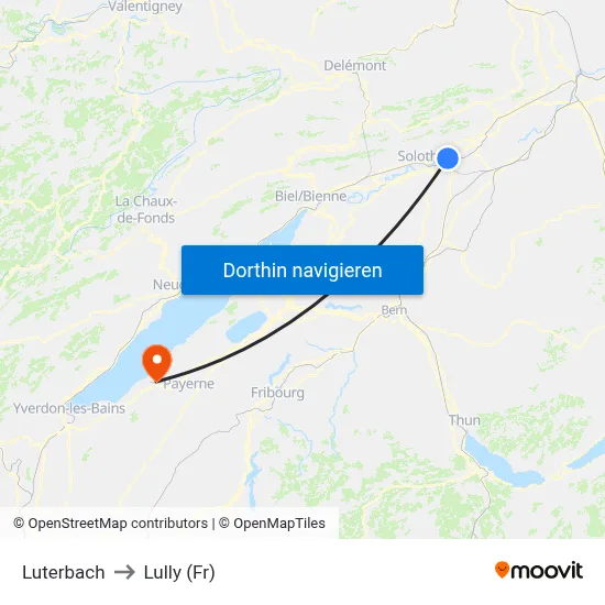 Luterbach to Lully (Fr) map