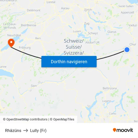 Rhäzüns to Lully (Fr) map