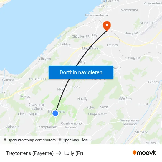 Treytorrens (Payerne) to Lully (Fr) map