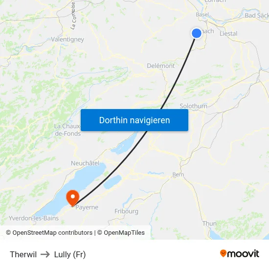 Therwil to Lully (Fr) map