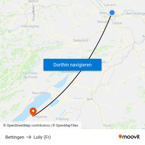 Bettingen to Lully (Fr) map