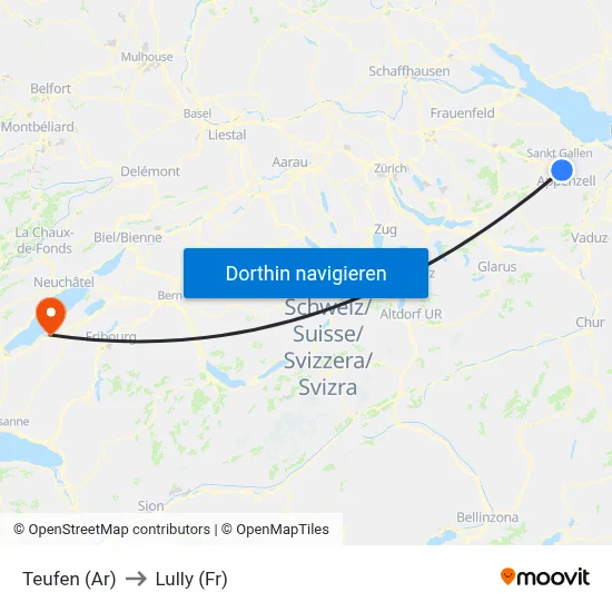 Teufen (Ar) to Lully (Fr) map