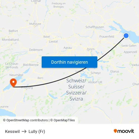 Kesswil to Lully (Fr) map