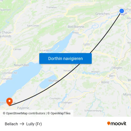 Bellach to Lully (Fr) map