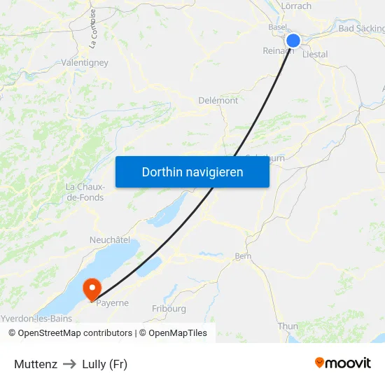 Muttenz to Lully (Fr) map