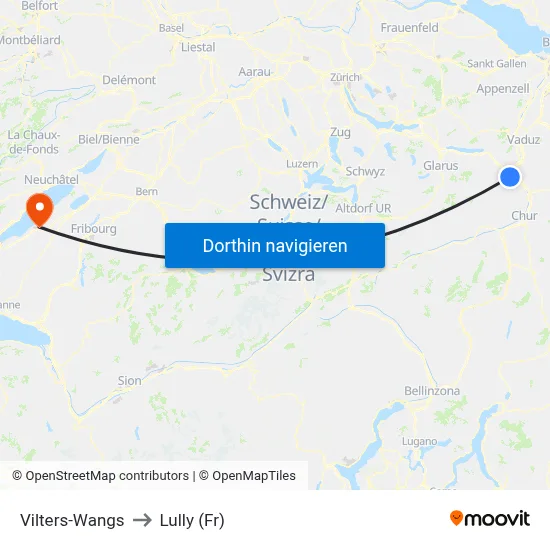Vilters-Wangs to Lully (Fr) map
