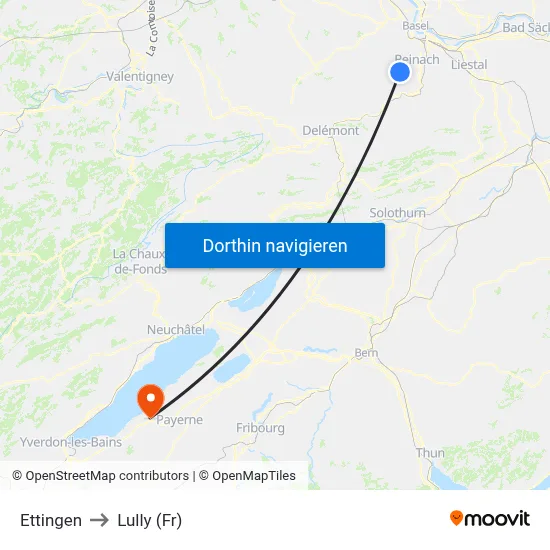 Ettingen to Lully (Fr) map