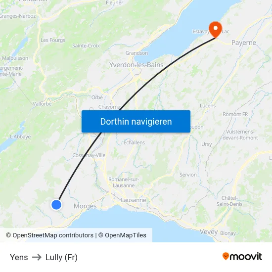 Yens to Lully (Fr) map
