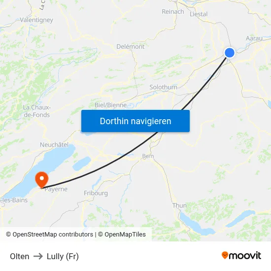 Olten to Lully (Fr) map