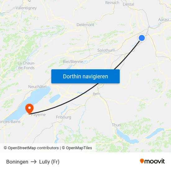 Boningen to Lully (Fr) map