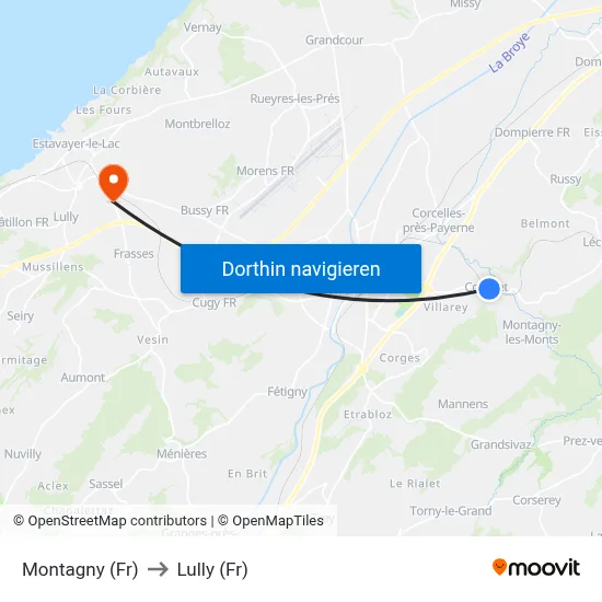 Montagny (Fr) to Lully (Fr) map
