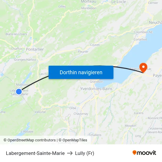 Labergement-Sainte-Marie to Lully (Fr) map