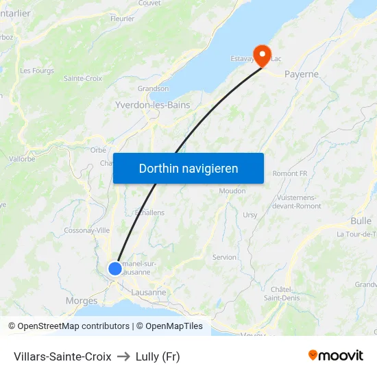 Villars-Sainte-Croix to Lully (Fr) map