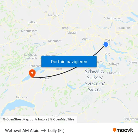 Wettswil AM Albis to Lully (Fr) map