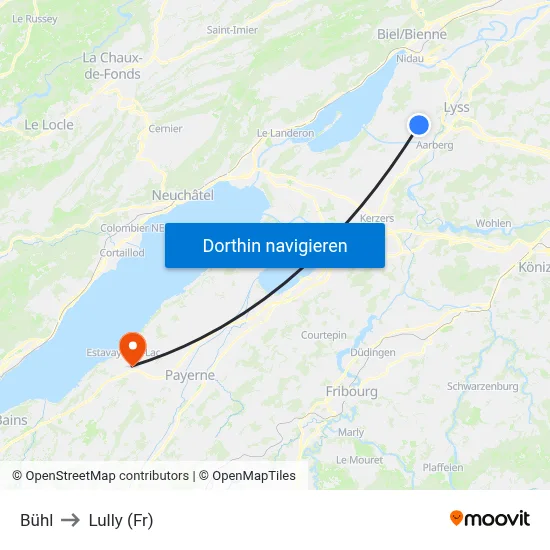 Bühl to Lully (Fr) map